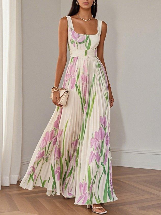 Women's Pleated Floral Maxi Dress | Graduation | Celestina™ Angle