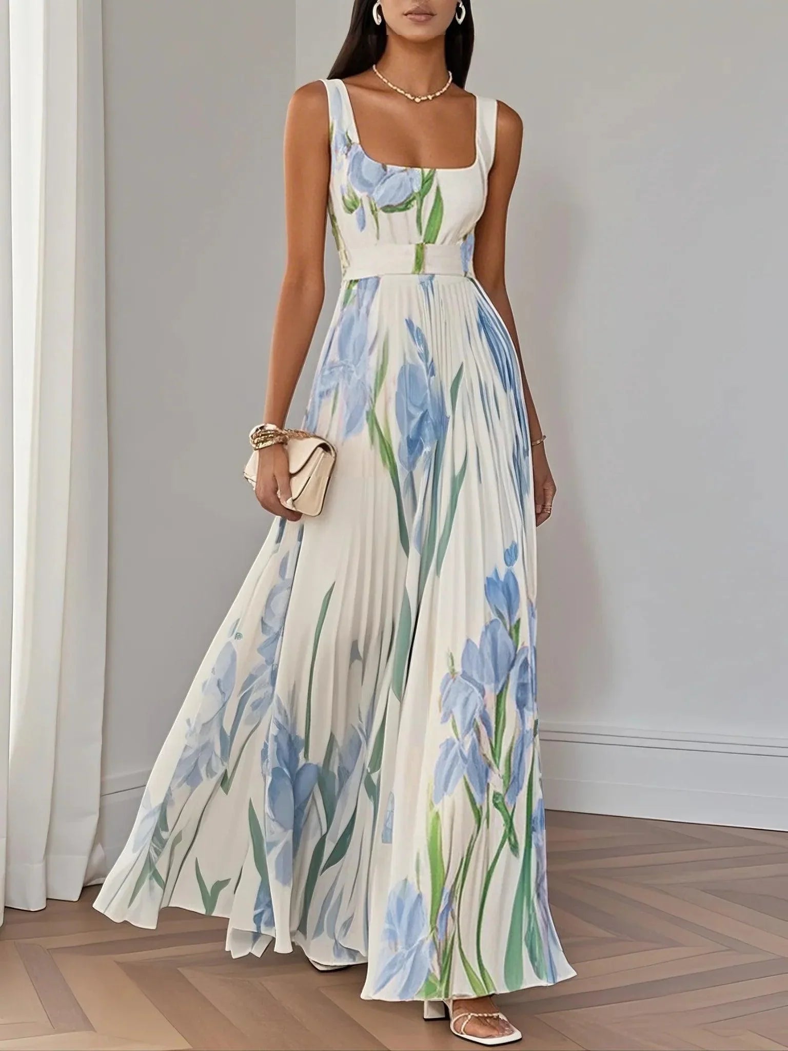Women's Pleated Floral Maxi Dress | Graduation | Celestina™ Front