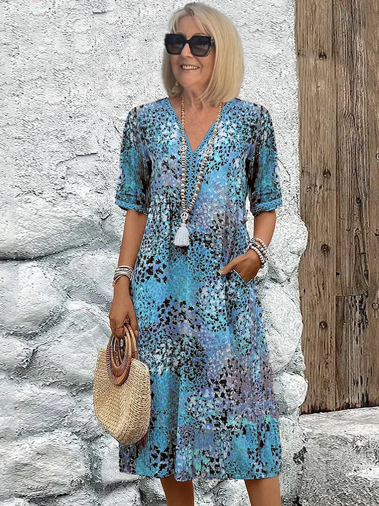 Women's Boho Dress | Printed Midi | Solara™ Front