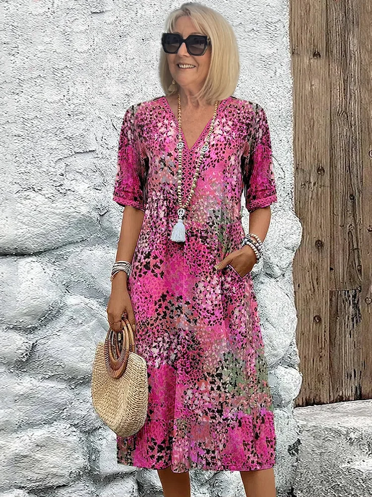 Women's Boho Dress | Printed Midi | Solara™ Detail