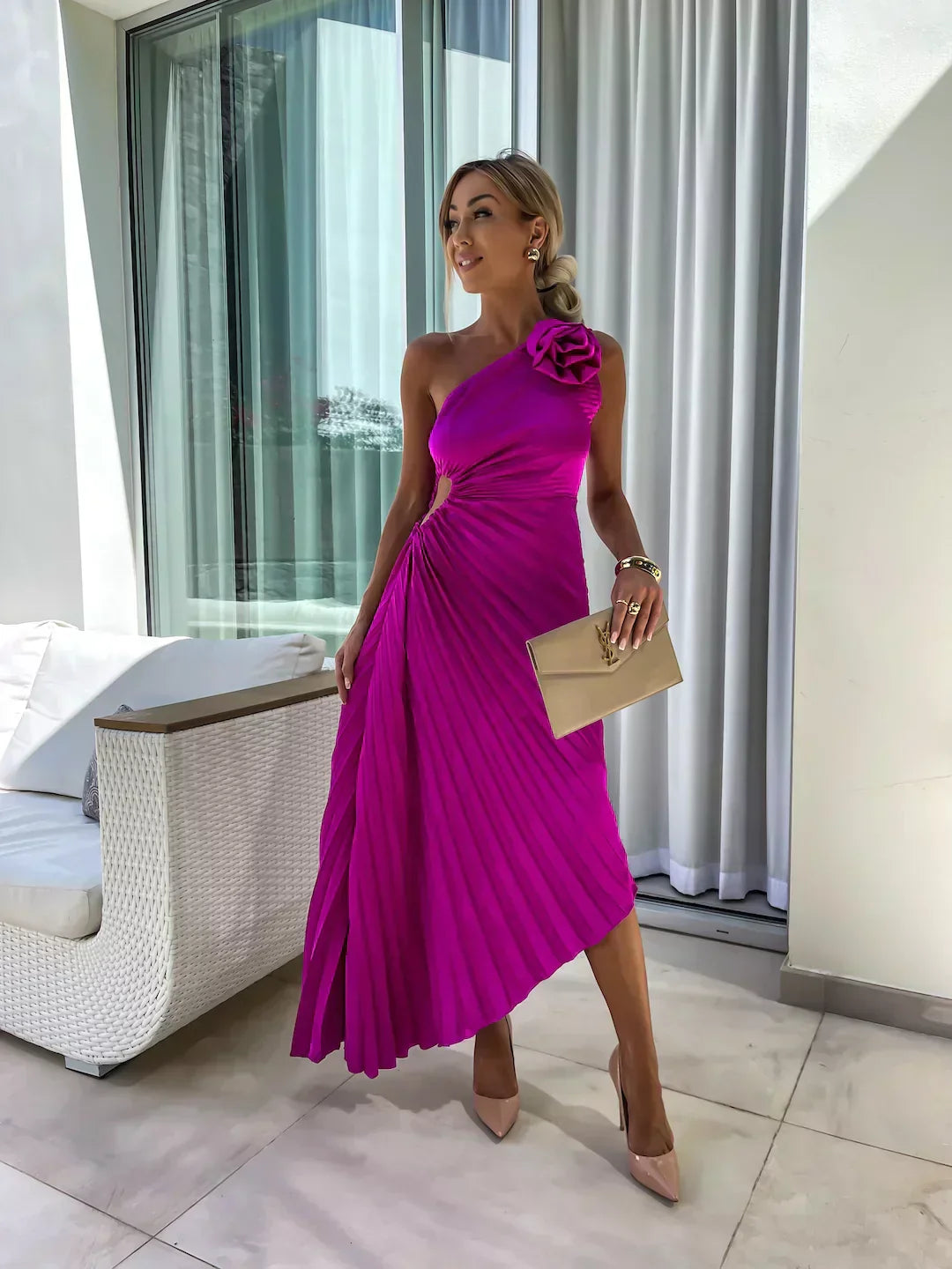 Women's One Shoulder Pleated Dress | Graduation | Seralina™ Angle