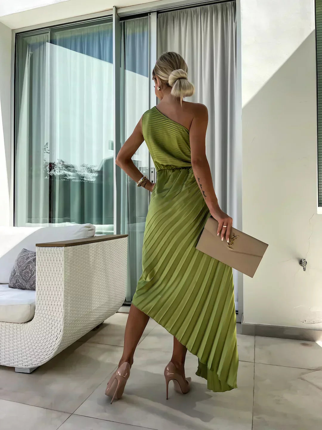 Women's One Shoulder Pleated Dress | Graduation | Seralina™ Side