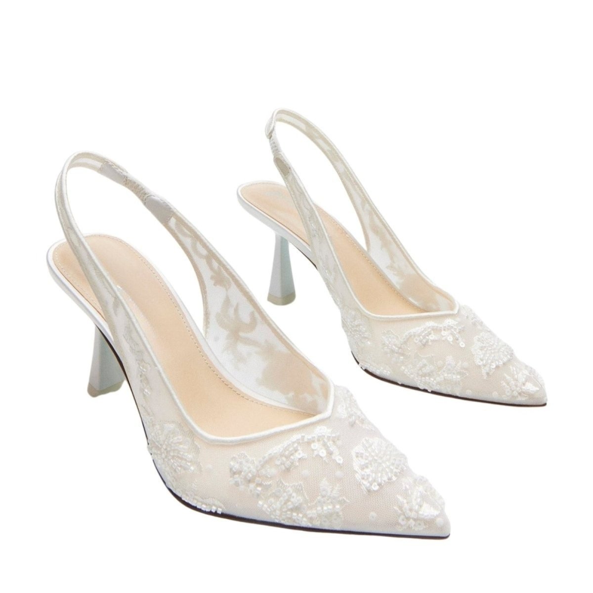 Women's Beaded Slingback Pumps | Mesh Lace | Seraphielle™ View 12
