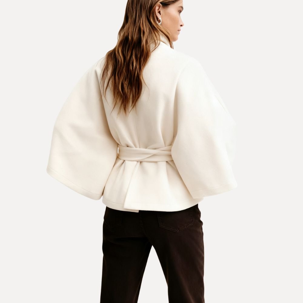 Women's Double-Faced Wool Cape | Funnel Neck | Valorienne™ Detail