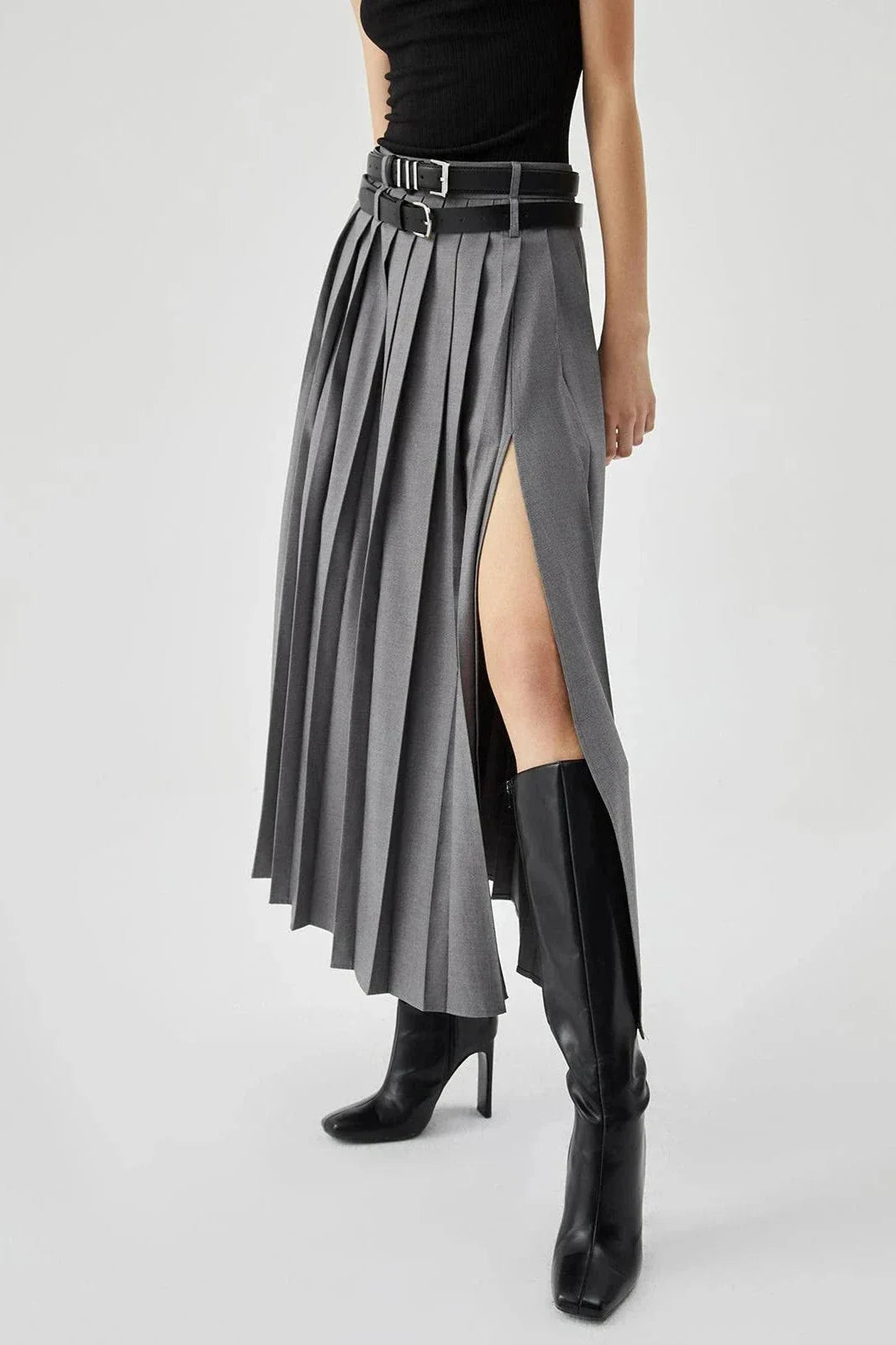 Women's Pleated Split Maxi Skirt | Avelliana™ Detail